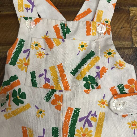 Vintage Tiny Tots Original Overall Size 3-6 Months 70s 80s Orange Yellow Green - Picture 4 of 10